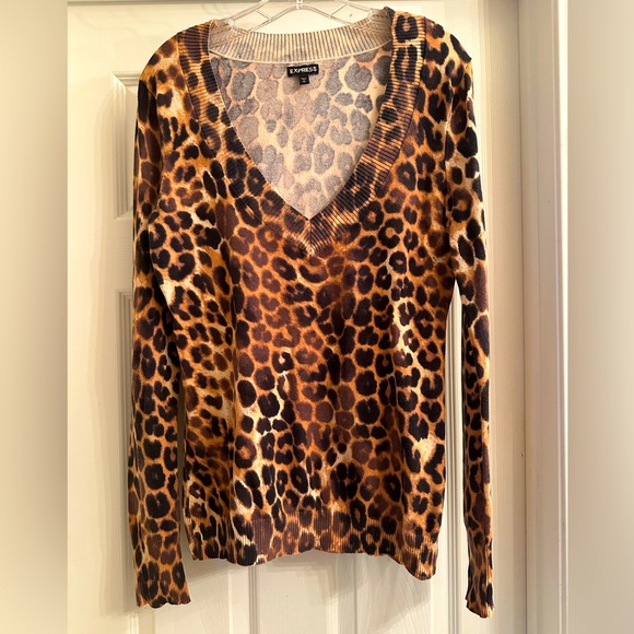 Leopard print V-neck pullover sweater - Picture 1 of 4